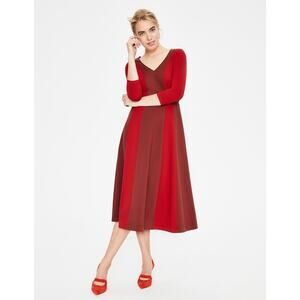 BODEN | Erin Ponte Midi Dress Red Burgundy Colorblock Fit Flare NWT | 2 Petite